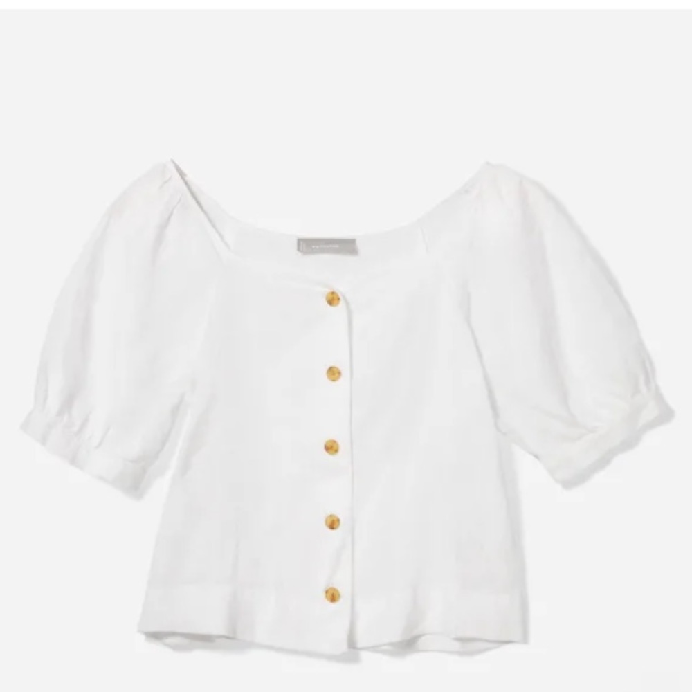 Everlane The Linen Puff-Sleeve Top, White, Size 8